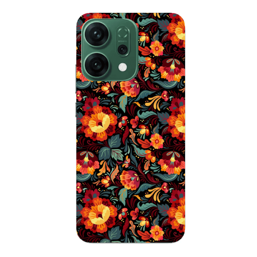 Oppo RENO 14 Orange flowers Transparent Silicone TPU Θήκη